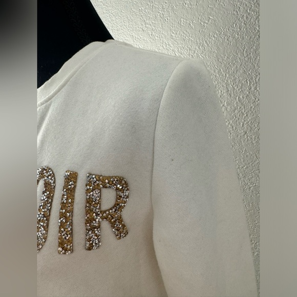H&M Au Revoir Printed Gold Beaded White Fleece Sweatshirt XS - Picture 9 of 9